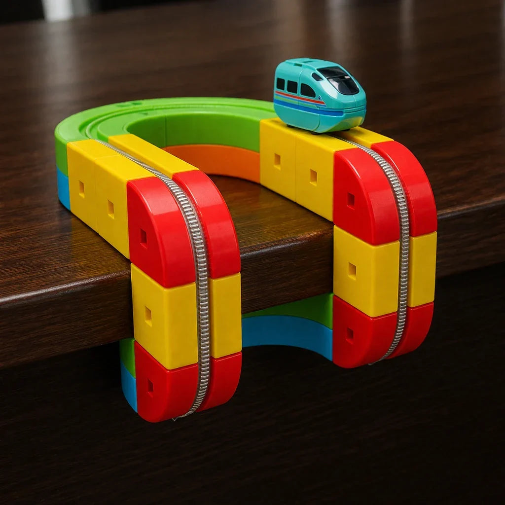 3D Modulair Gemotoriseerd Treinbaanset voor Kinderen – Creatief Bouwspeelgoed met Verticale Lussen en Actie