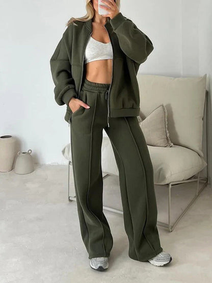 Dames Trainingsoutfit Sportief met Ritsvest en Wijde Joggingbroek