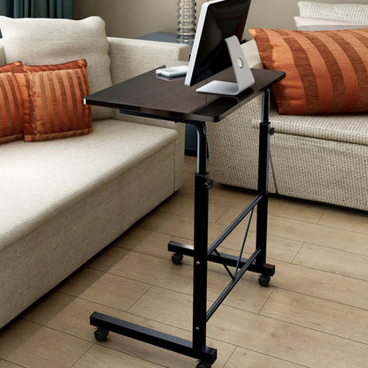 Laptoptafel Op Wielen Verstelbaar Zwart Staal Hout Bijzettafel Sofa Bureau