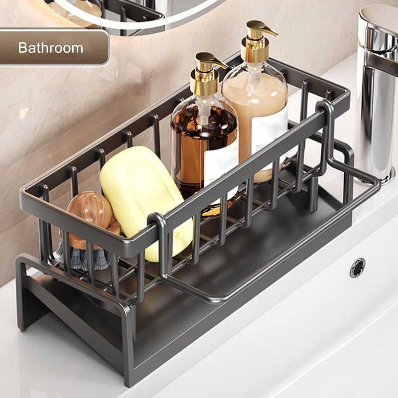 Keuken- en badkamer organizer met automatische afwatering en handdoekhouder