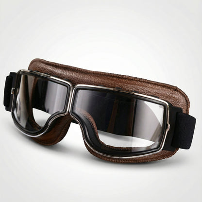 Retro Motorgoggles met Leren Frame en Splintervrije Glazen | Vintage Motorbril Wind- en Stofbestendig