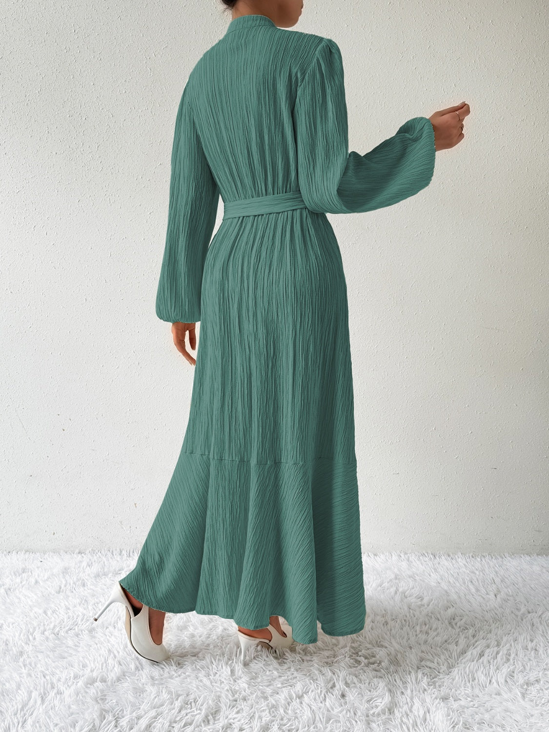 Vrouwelijke Jurk Lange Mouwen Taille Jurk met Accent