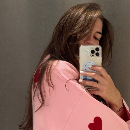 Dames Trui Gebreid met Harten Stijlvol Rood