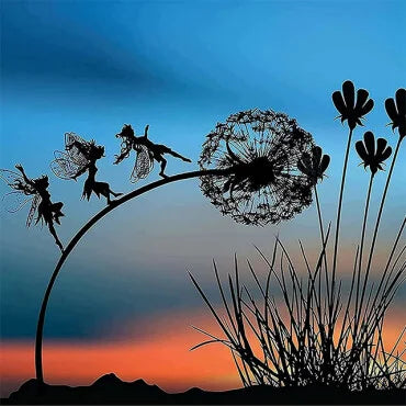 Magische Tuinfee Decoratie met Paardenbloem – Weerbestendig Metaal Sprookjesornament voor Tuin en Terras