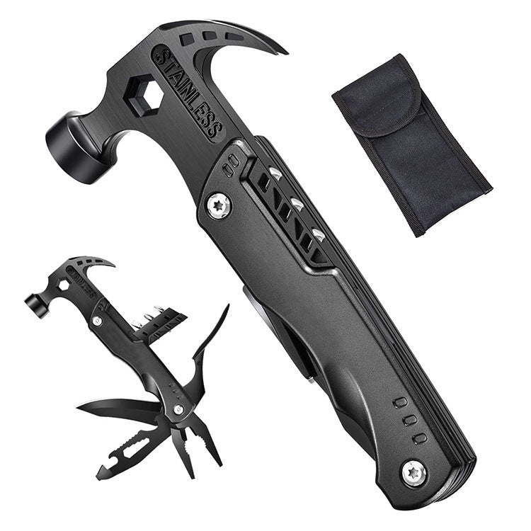 19-in-1 Multitool Hamer – Veelzijdig Gereedschap met Combinatie van Hamer, Tang, Schroevendraaier, Mes, Flesopener en 13 Extra Functies voor Camping, Klussen en Noodgevallen