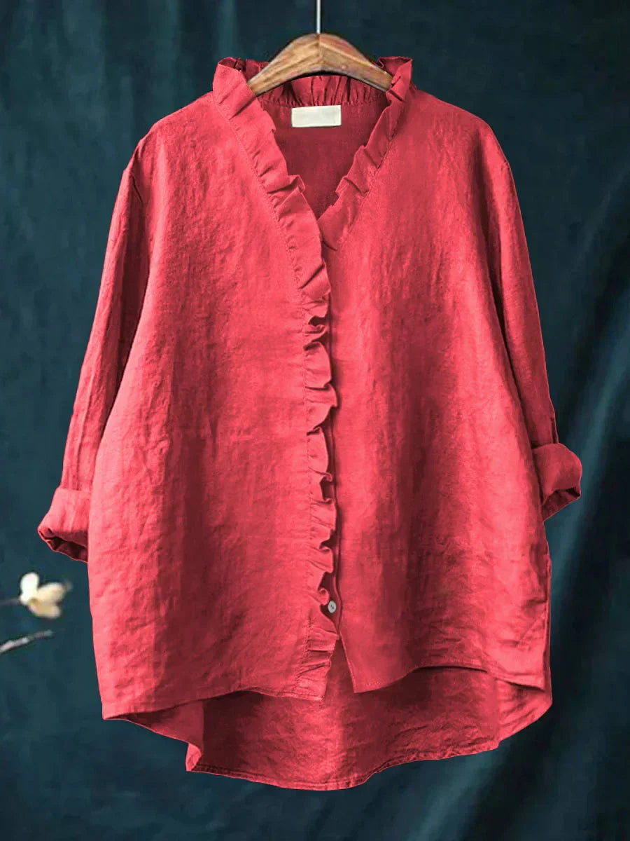 Dames Blouse Katoen Linnen Casual Ruffles - StudioMarella