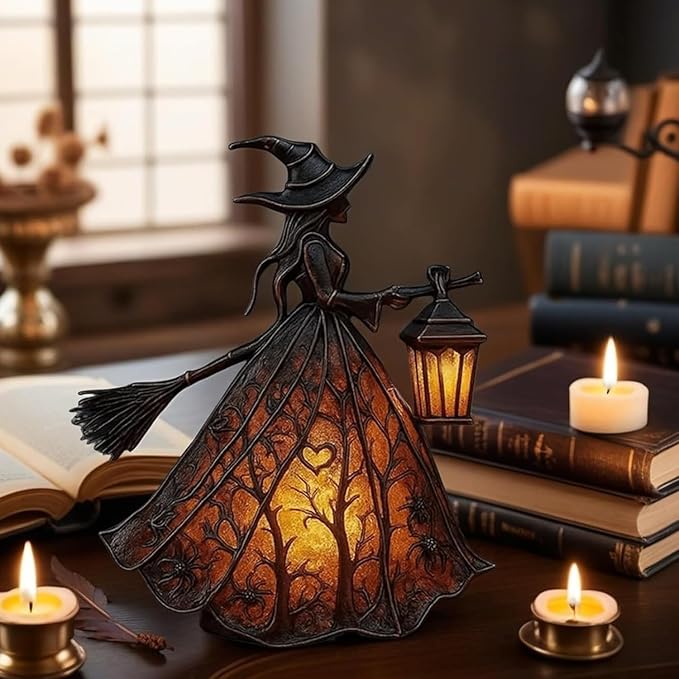 Halloween Decoratieve Lantaarn 30cm Gotisch LED Lamp Zwart Oranje Heksenlamp voor Feest Veranda Tafel Decoratie Mystieke Sfeer