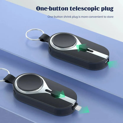 Draadloze oplaadclip powerbank karabijnhaak compact zwart telefoon smartwatch oplader sleutelhanger draagbare lader