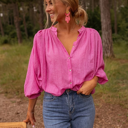Dames tuniekblouse met v-hals en lange mouwen