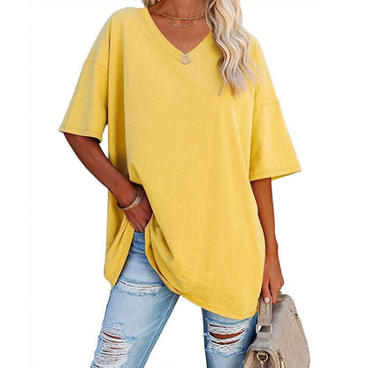 Dames T-shirt V-hals Losse Fit Basis Top Casual