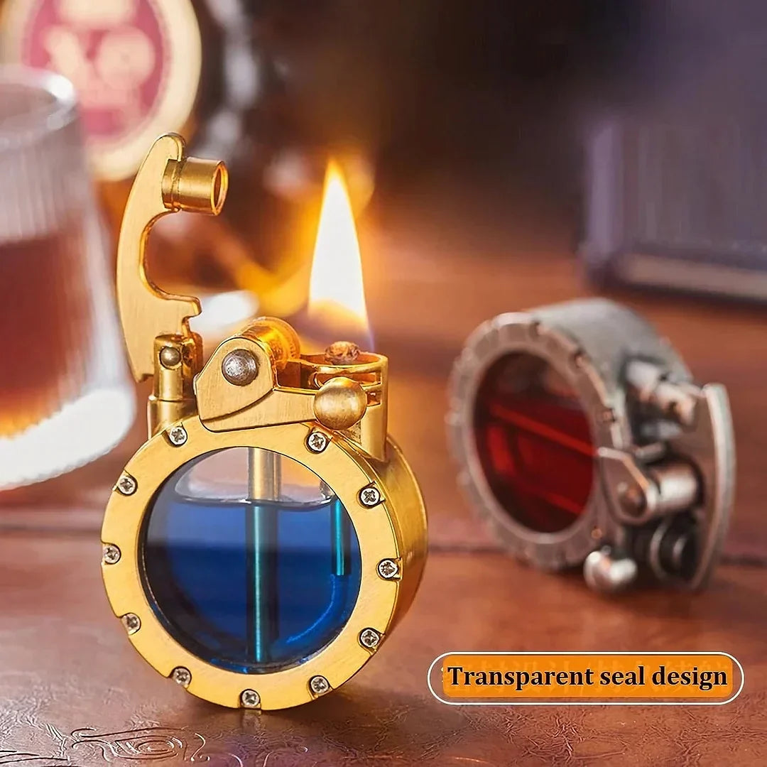 Kerosine Aansteker Vintage Metaal Navulbaar Met Kijkvenster Design