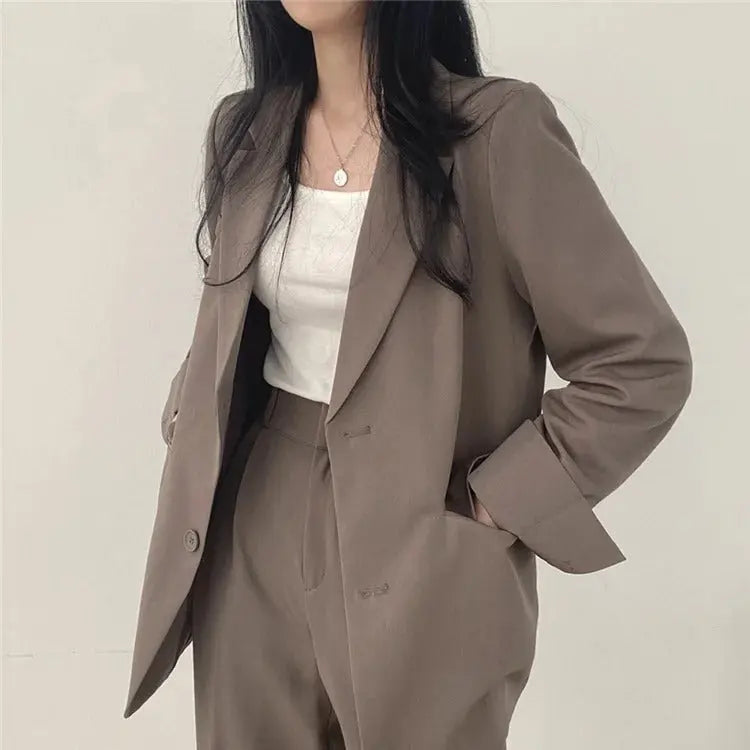 Dames Blazer Set met Rechte Broek Elegante Outfit