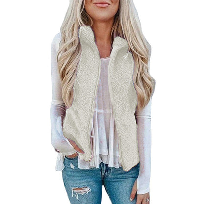 Dames Teddyjas Fleece Bodywarmer met Rits en Opstaande Kraag