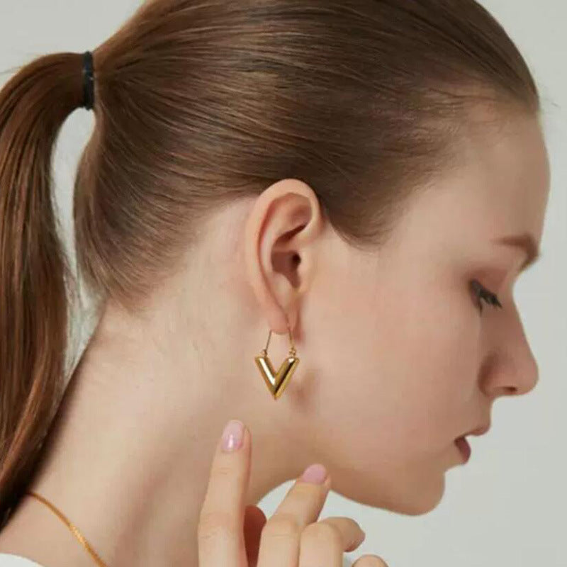 Zilveren V-Oorbellen voor Dames Retro Stijl