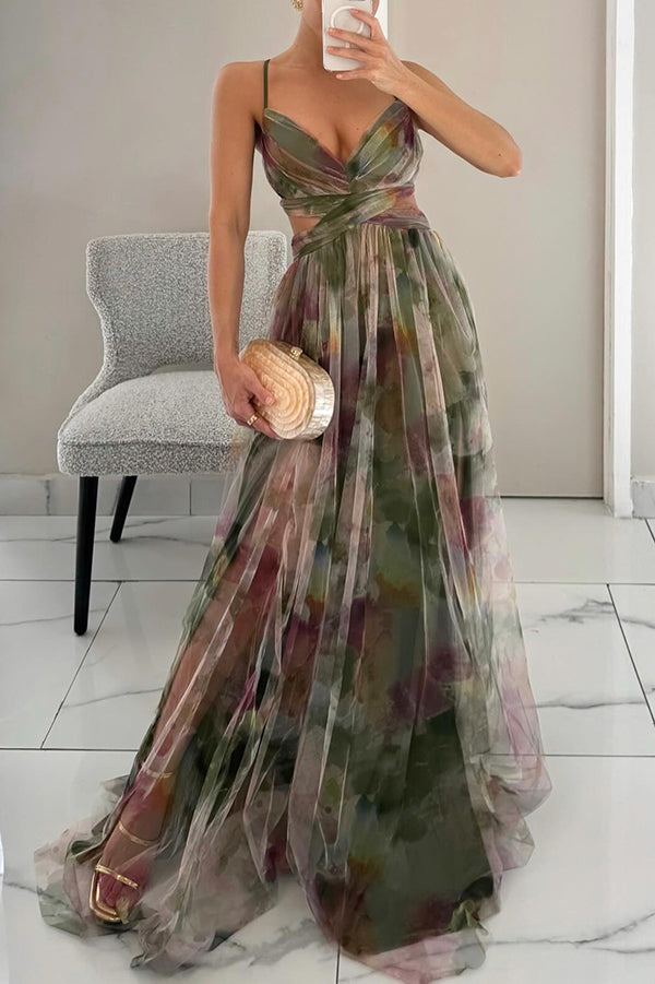 Vrouwen Zomerjurk Bloemenprint Maxi Jurk Diepe Hals
