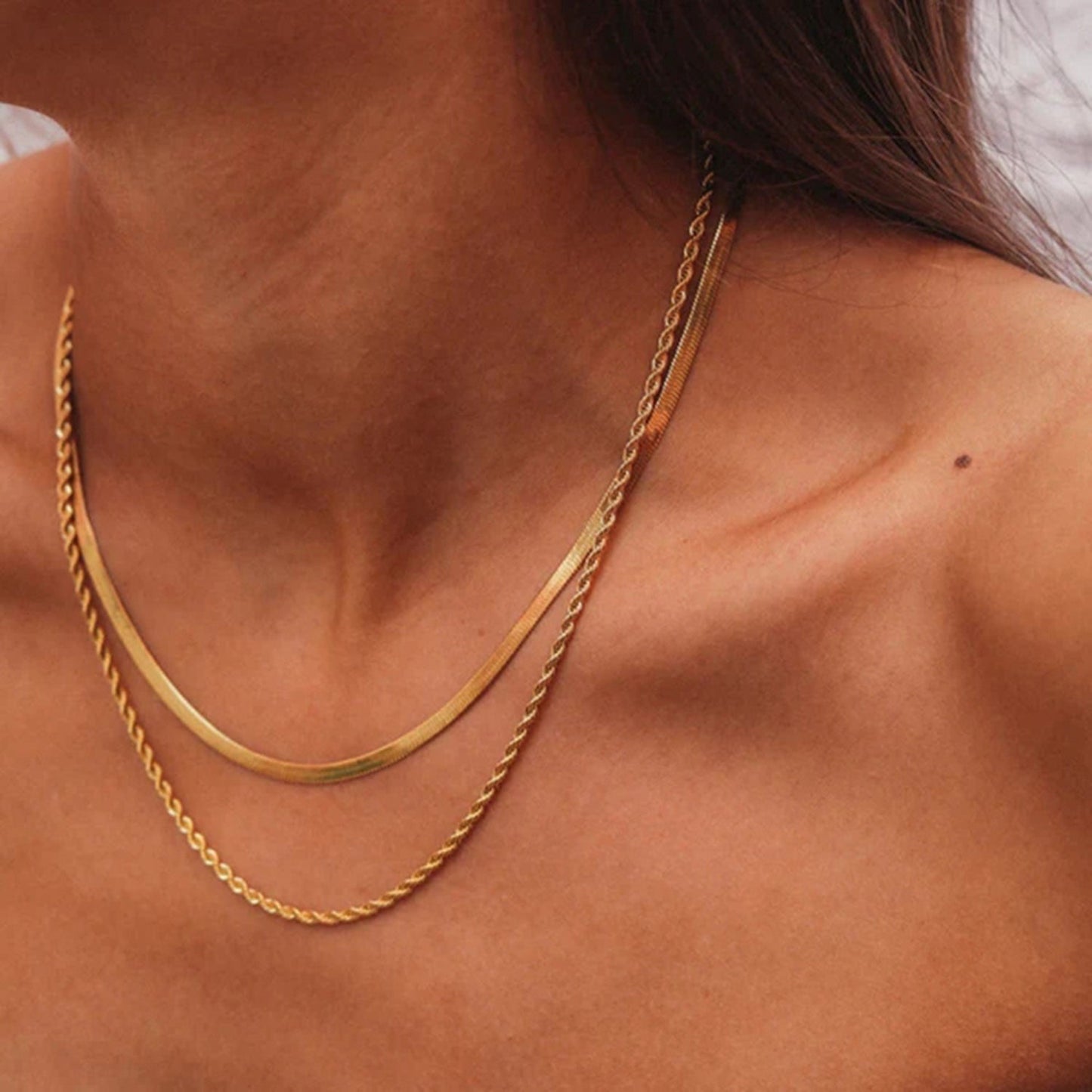 Gouden Ketting Dubbele Schakel Gelaagd Design