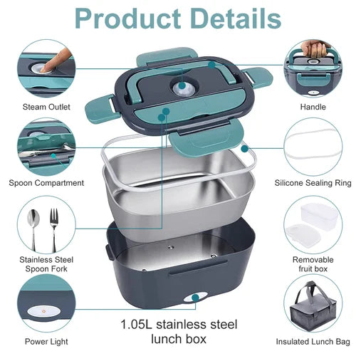Elektrische Lunchbox met Verwarming 1.5L – Warm Eten Onderweg Auto & Thuis
