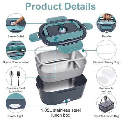 Elektrische Lunchbox met Verwarming 1.5L – Warm Eten Onderweg Auto & Thuis