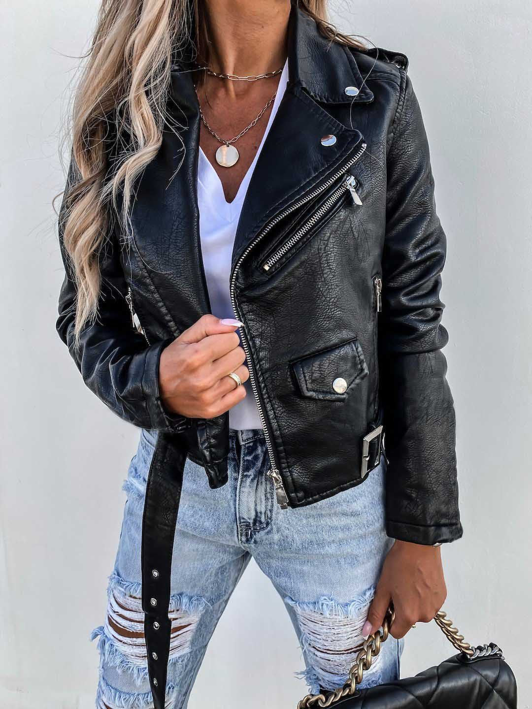 Dames Lederen Jas PU Stijlvol Biker Model