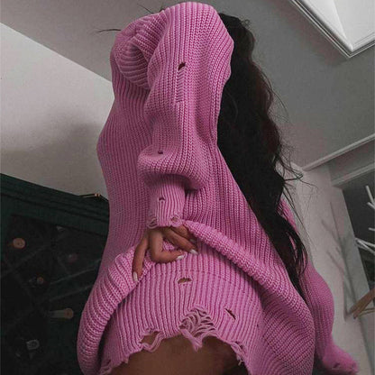 Dames Trui Oversized Ronde Hals Destroyed Effect Modieus