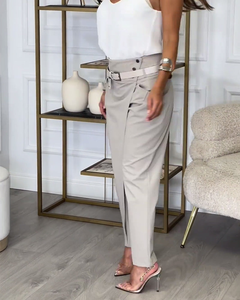Dames Broek Hoge Taille Slim Fit Elegante Stijl