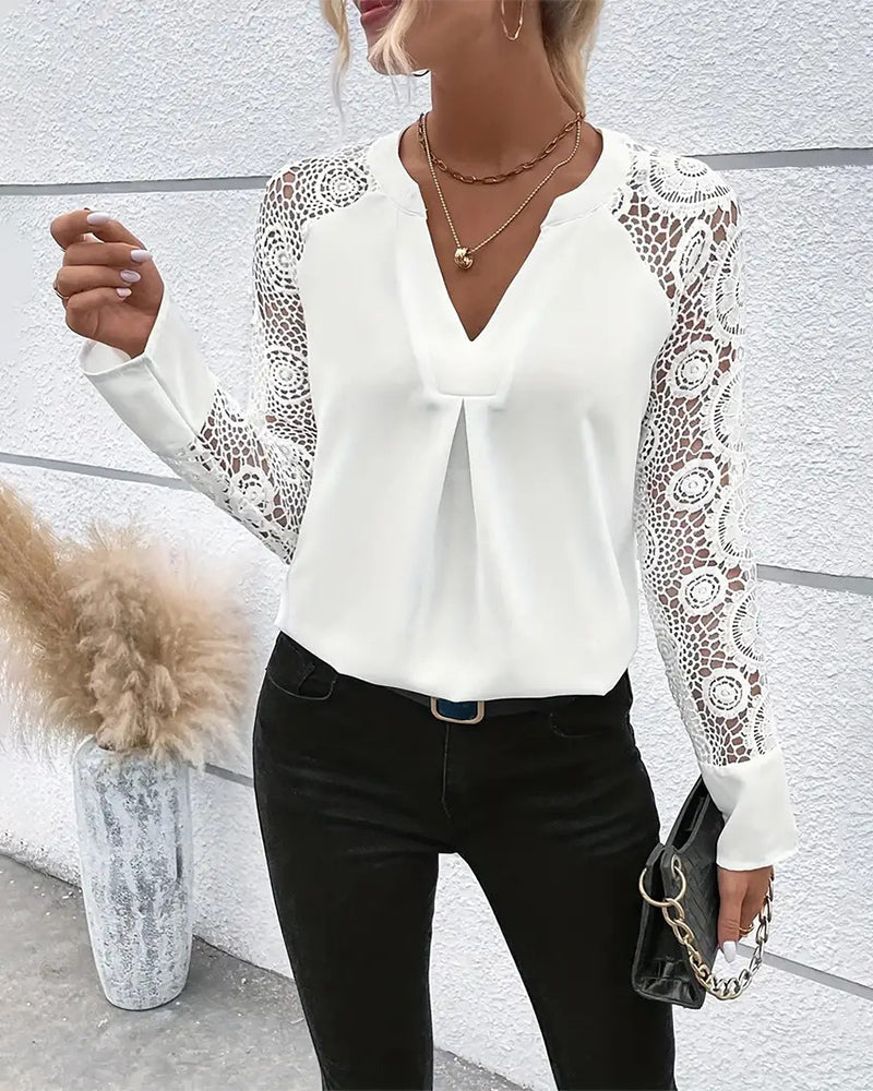 Vrouwelijke Blouse Kanten V-Hals Elegant