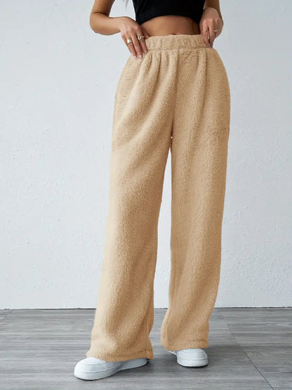 Zachte Fleece Broek Grijs Effen voor Dagelijks Gebruik