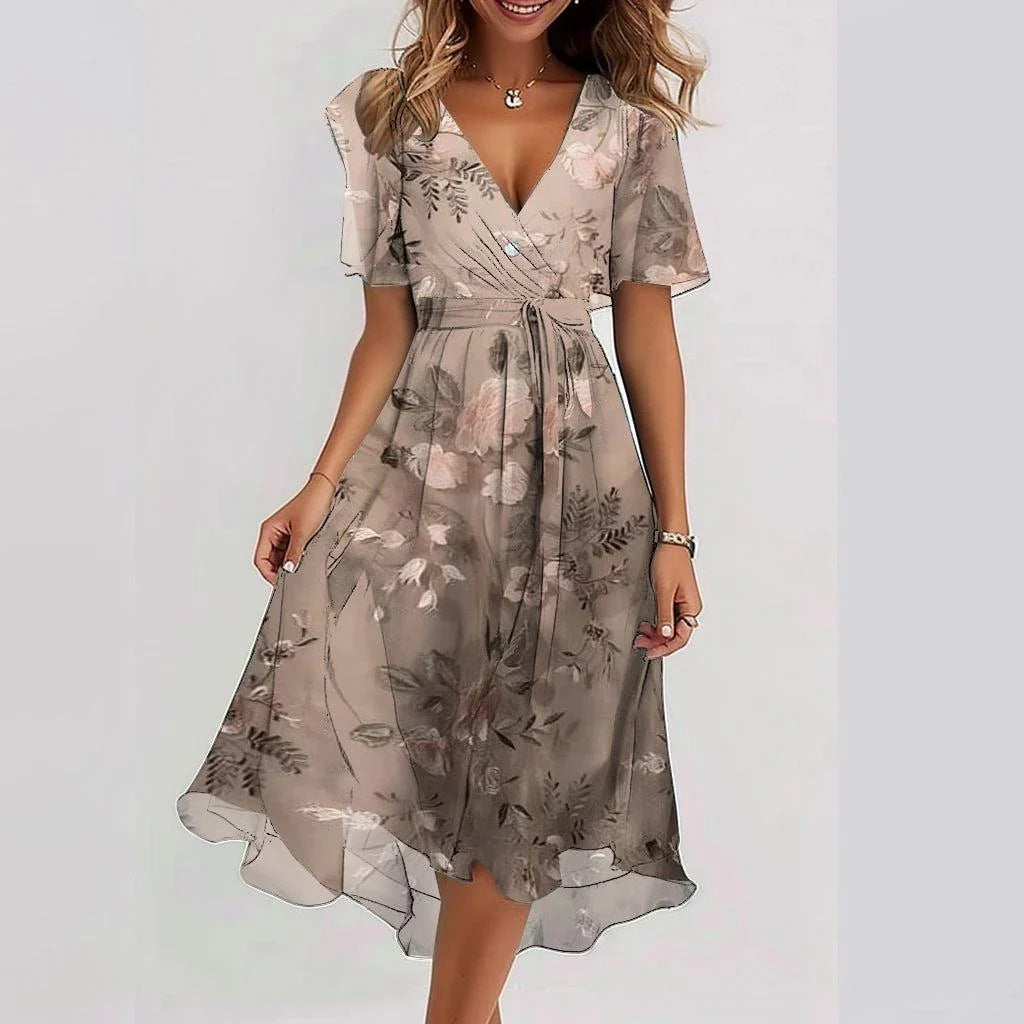 Jurk met Vlindermouwen en Bloemenprint Midi Lengte