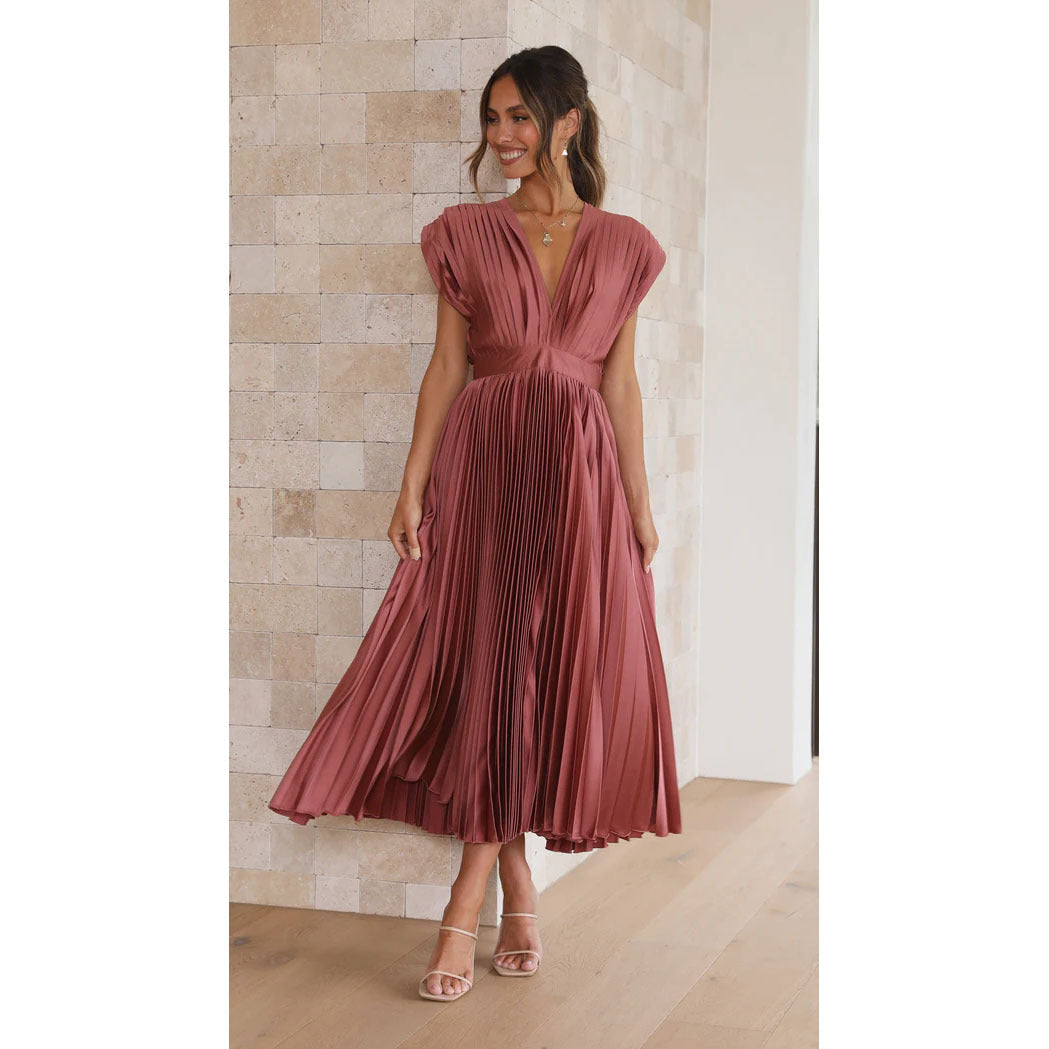 Dames Midi-jurk Plissérok V-hals Elegante Zomerjurk