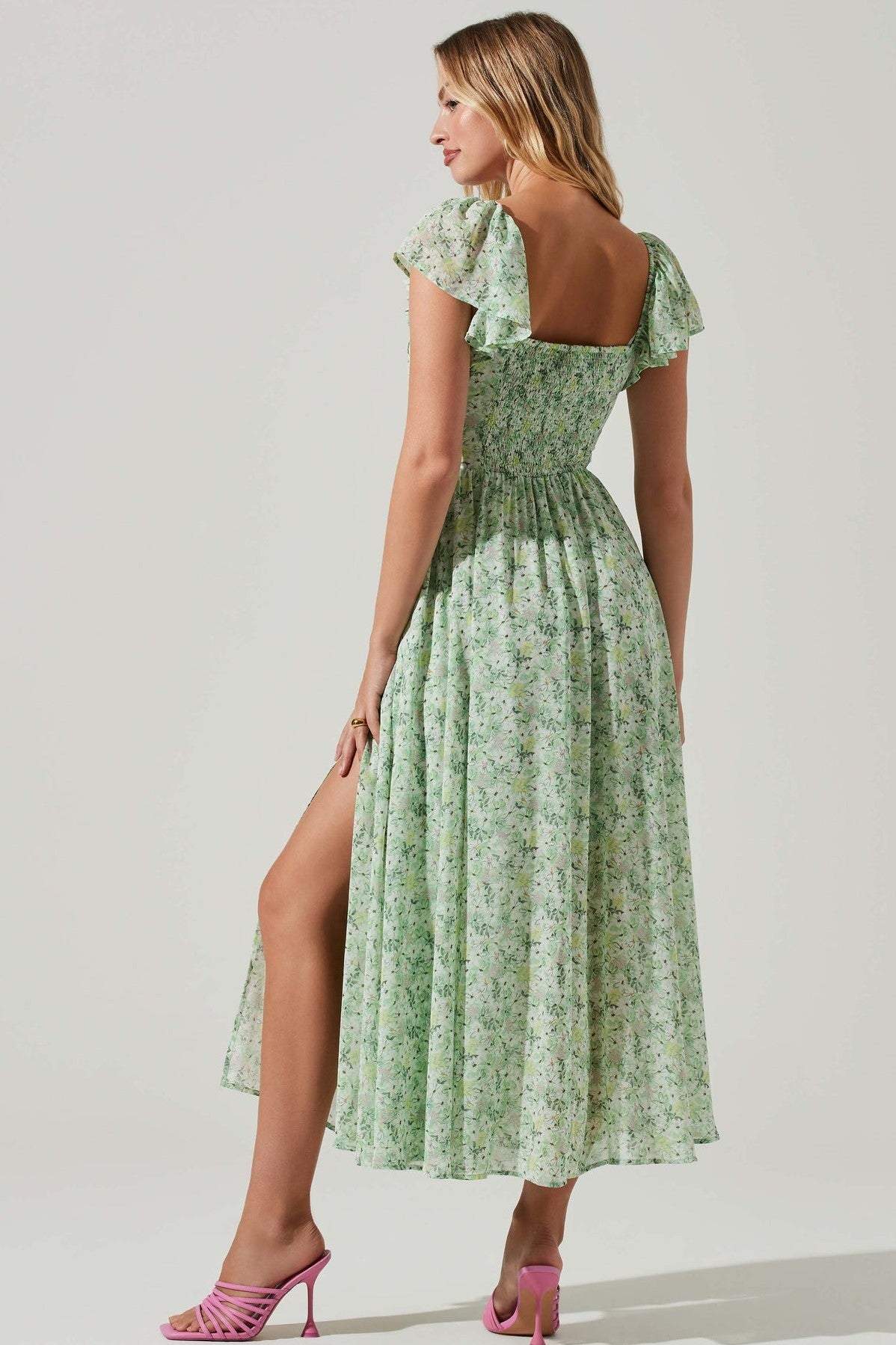 Midi Jurk Dames Geplooide Bovenkant Split Zomerjurk