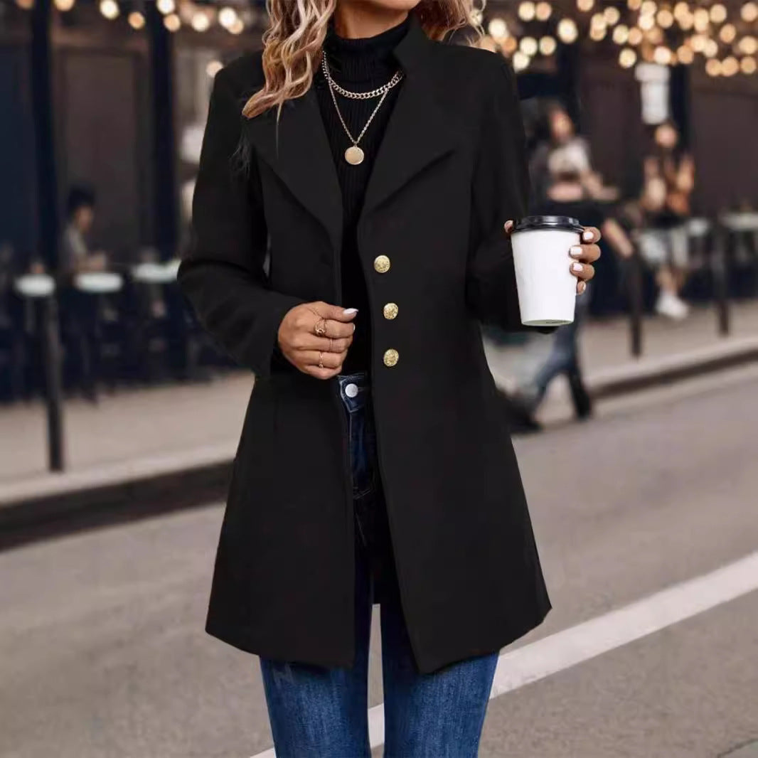 Dames Wollen Mantel Warm Elegante Look met Reverskraag