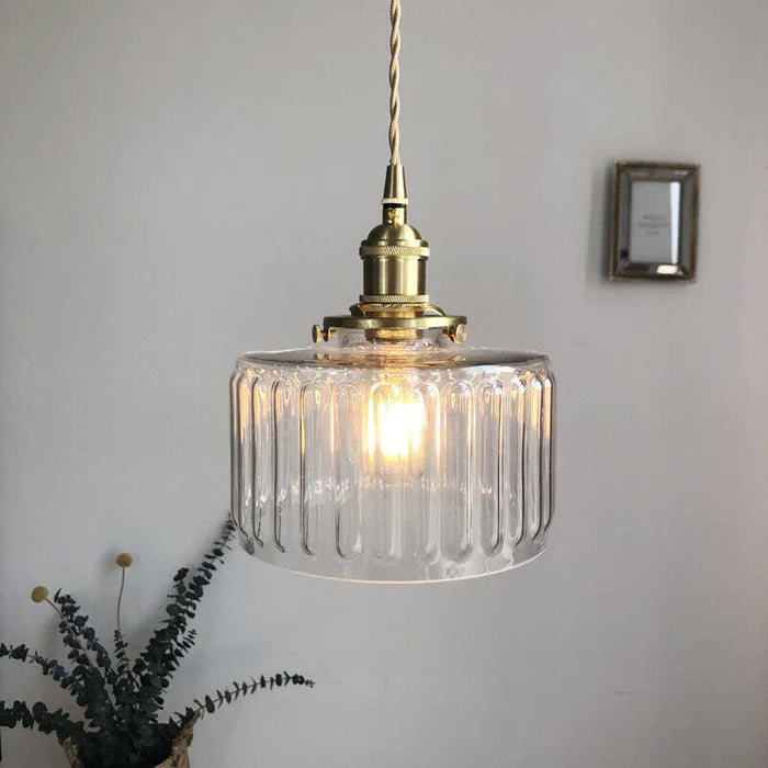 Groene Transparante Glazen Hanglamp Met Ribbelstructuur En Messing Fitting Vintage E27 Plafondlamp Voor Eetkamer Woonkamer En Keuken