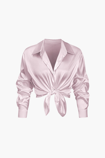 Vrouwelijke Blouse van Satijn Lang Mouw Elegant Model