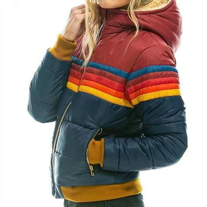Dames Jas Kort Gewatteerd Regenboog Strepen