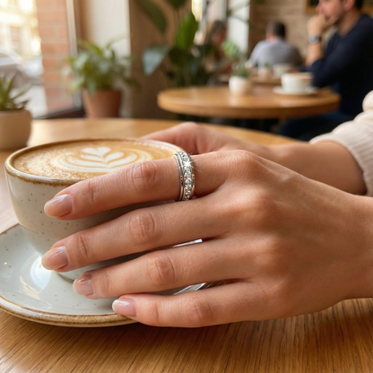 Draaibare Spinner Ring met Zirkonia Steentjes – Titanium Staal – Rustgevend Fidget Sieraad voor Vrouwen en Mannen