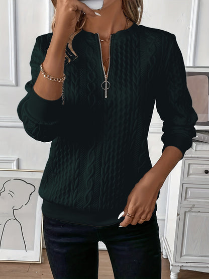 Dames Sweater Top met Rits en Kabel Brei Patroon