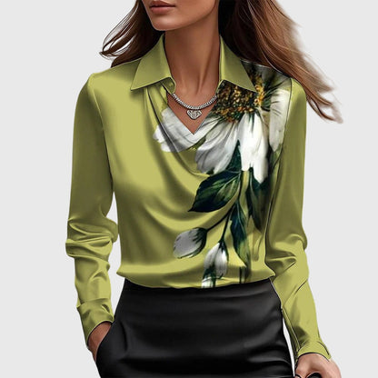 Dames Blouse Lange Mouwen Met Draperie Elegant Design