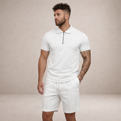 Heren Poloshirt en Shorts Set Slim Fit Ademend Korte Mouw
