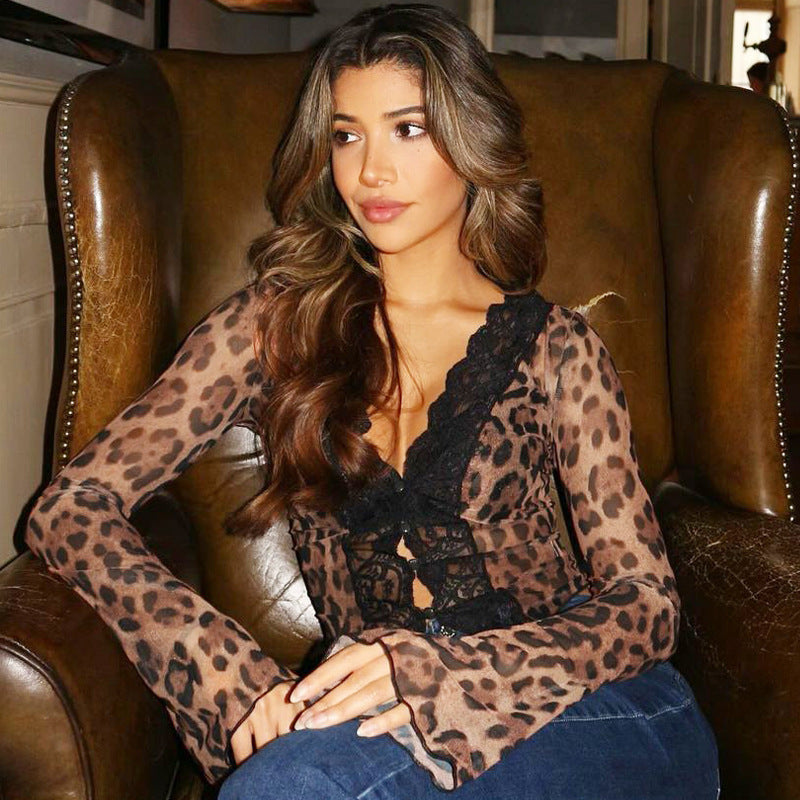 Dames Top met Panterprint en Mesh Details - StudioMarella