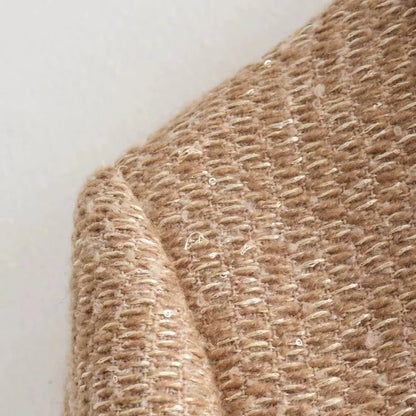 Dames Jas Boucle Stijlvol Goud Geheel Met Zakken