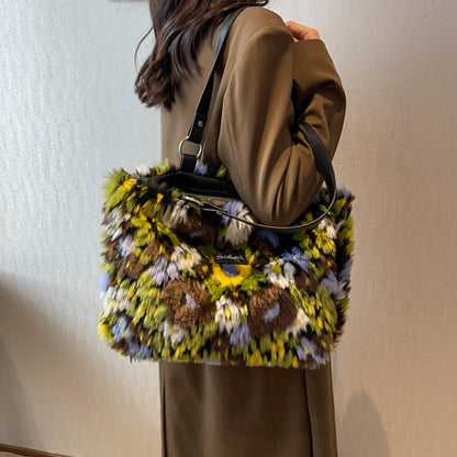 Dames Schoudertas Bloemenprint Pluche Tote Tas - StudioMarella