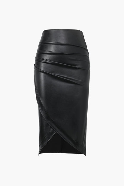 Kunstlederen Rok Asymmetrisch Midilengte Wickel Design