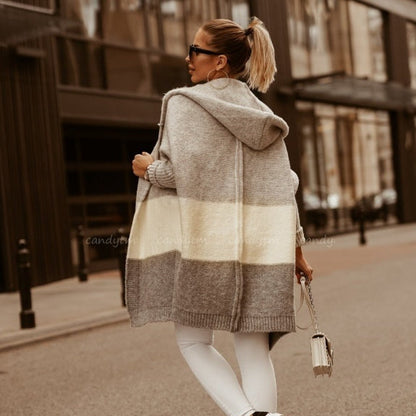 Dames Cardigan Zacht Colorblock Hoodie Jas