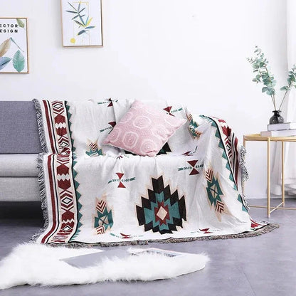 Gooi Deken Jacquard Geweven Franjes Kleurrijk Katoen Polyester Warm Zacht