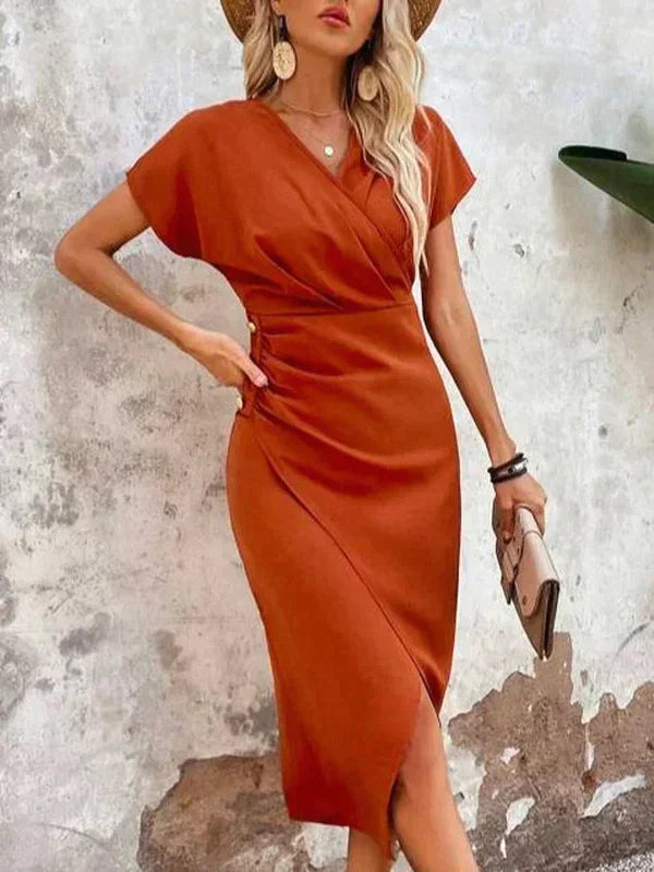 Vrouwelijke Jurk van Satijn met Midi Lengte Elegant Design