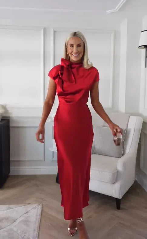 Vrouwen Maxi Jurk Korte Mouwen Met Strik Detail