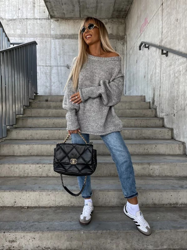 Dames Trui Off-shoulder Gebreid Elegant Zwart