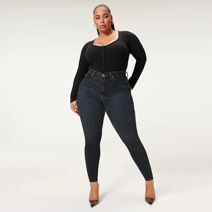 Donkerblauwe Skinny Jeans Hoge Taille Vormgevend