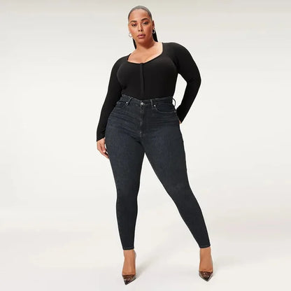 Donkerblauwe Skinny Jeans Hoge Taille Vormgevend