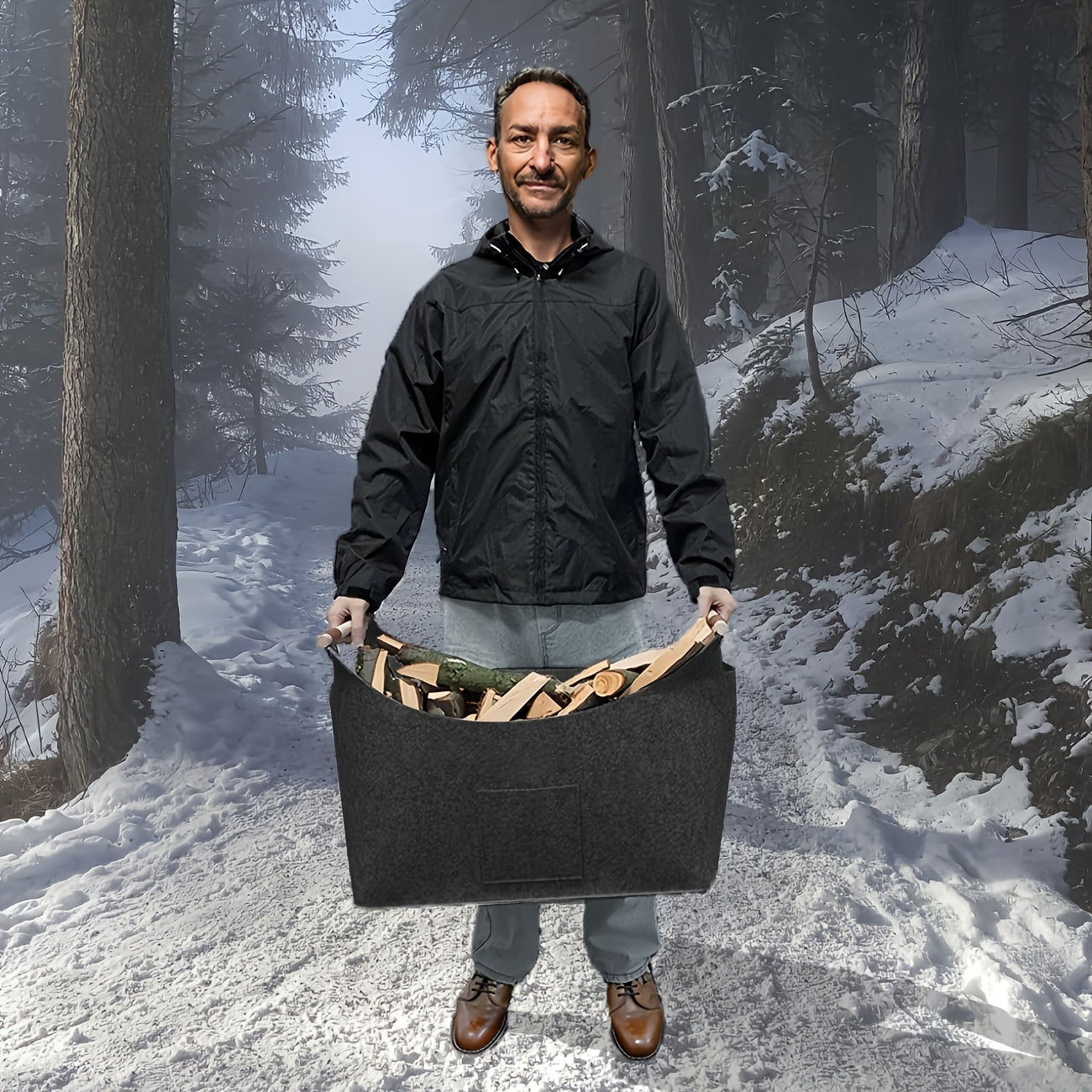 Vilten Haardhoutmand 55L – Grote Haardhout Opbergmand voor Open Haard & Houtkachel